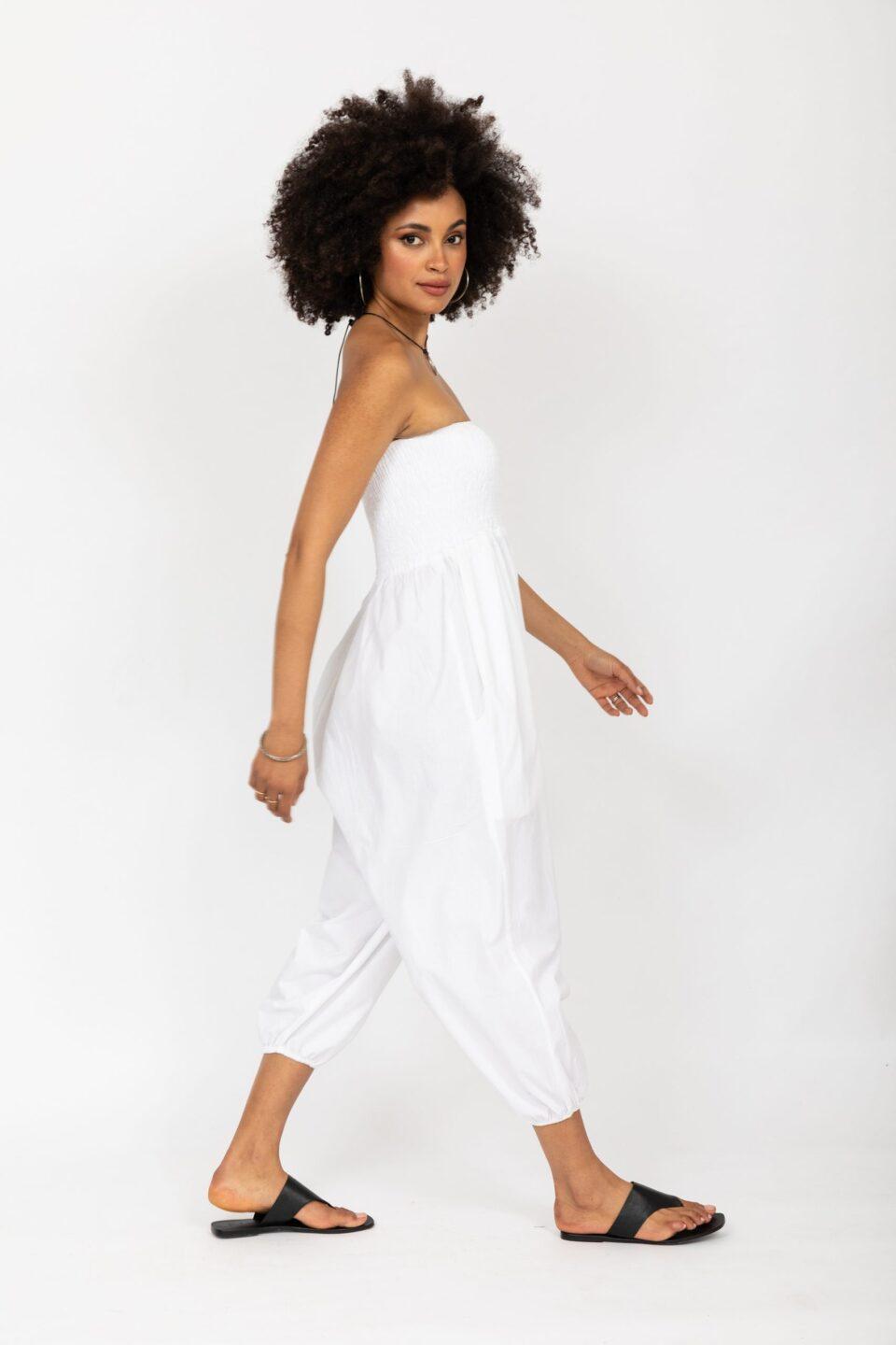 Convertible Cotton 2 - in - 1 Jumpsuit & Harem Pants – Capri Length White - likemary