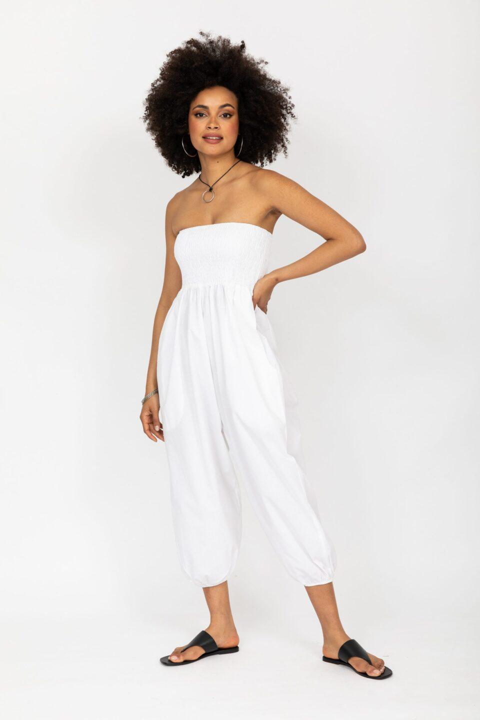 Convertible Cotton 2 - in - 1 Jumpsuit & Harem Pants – Capri Length White - likemary
