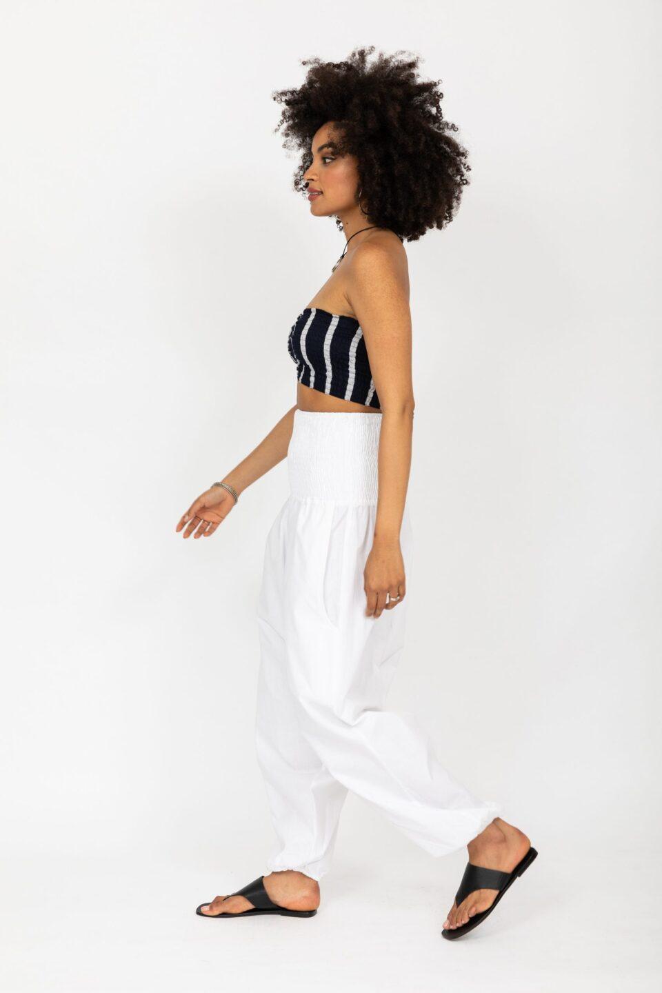Convertible Cotton 2 - in - 1 Jumpsuit & Harem Pants – Capri Length White - likemary