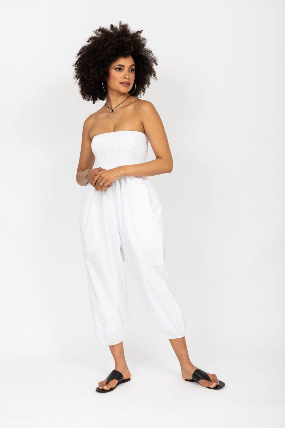 Convertible Cotton 2 - in - 1 Jumpsuit & Harem Pants – Capri Length White - likemary