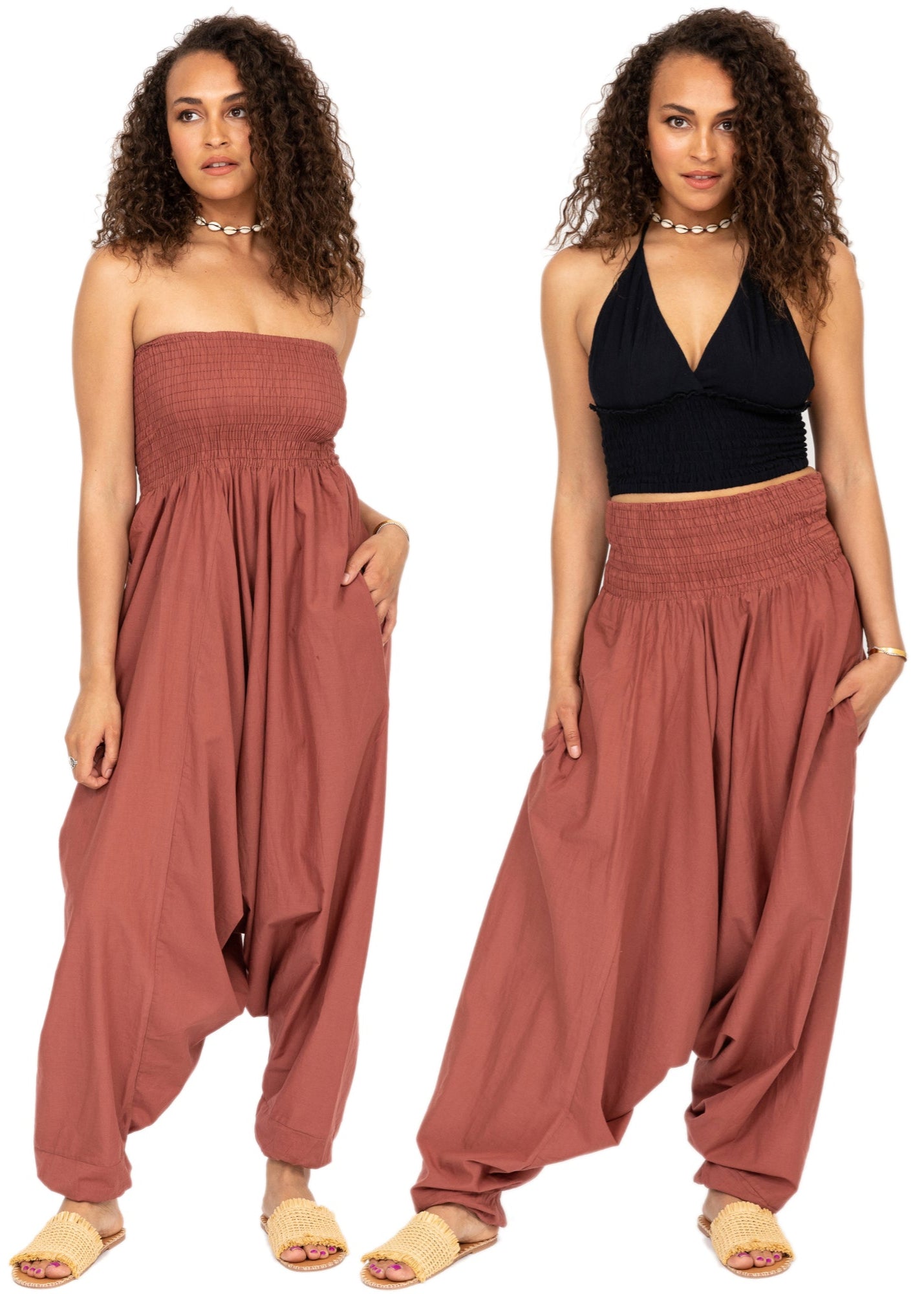 Convertible Cotton 2 - in - 1 Jumpsuit & Harem Pants Dusty Pink - likemary