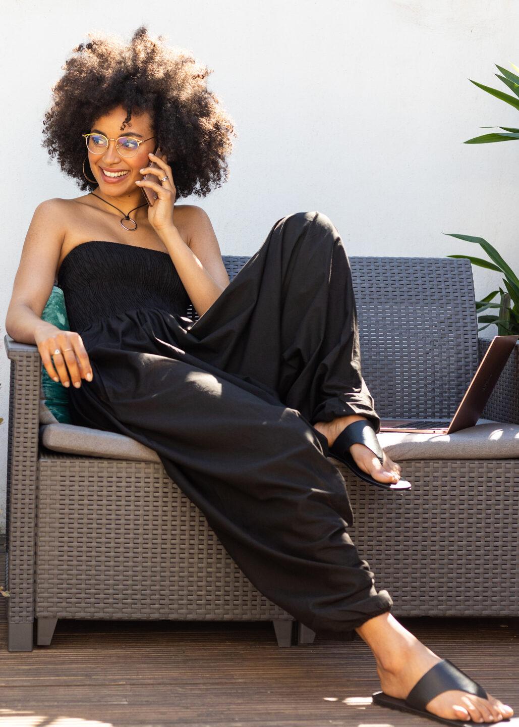 Convertible Cotton 2 - in - 1 Jumpsuit & Harem Pants in Black - likemary