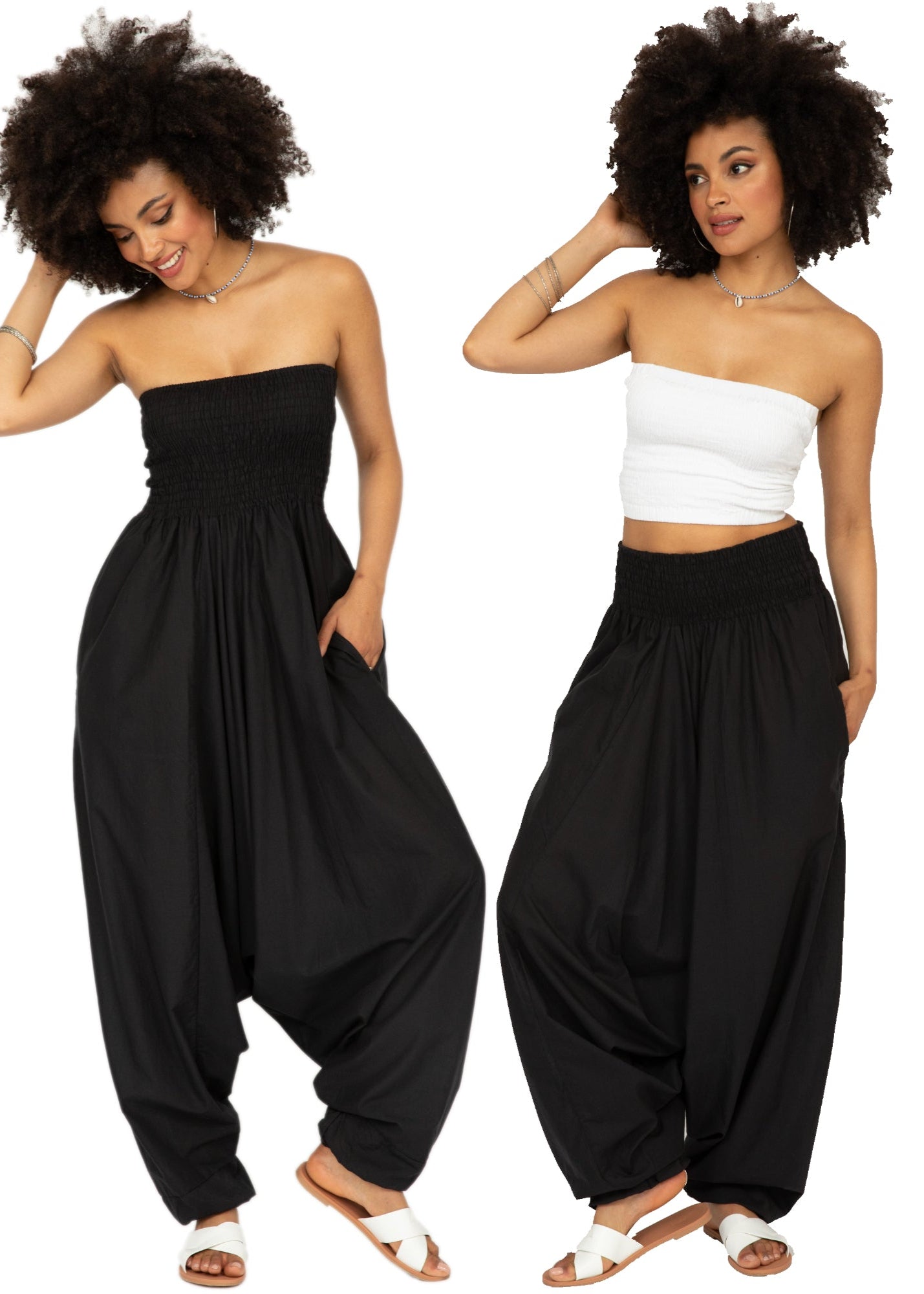Convertible Cotton 2 - in - 1 Jumpsuit & Harem Pants in Black - likemary