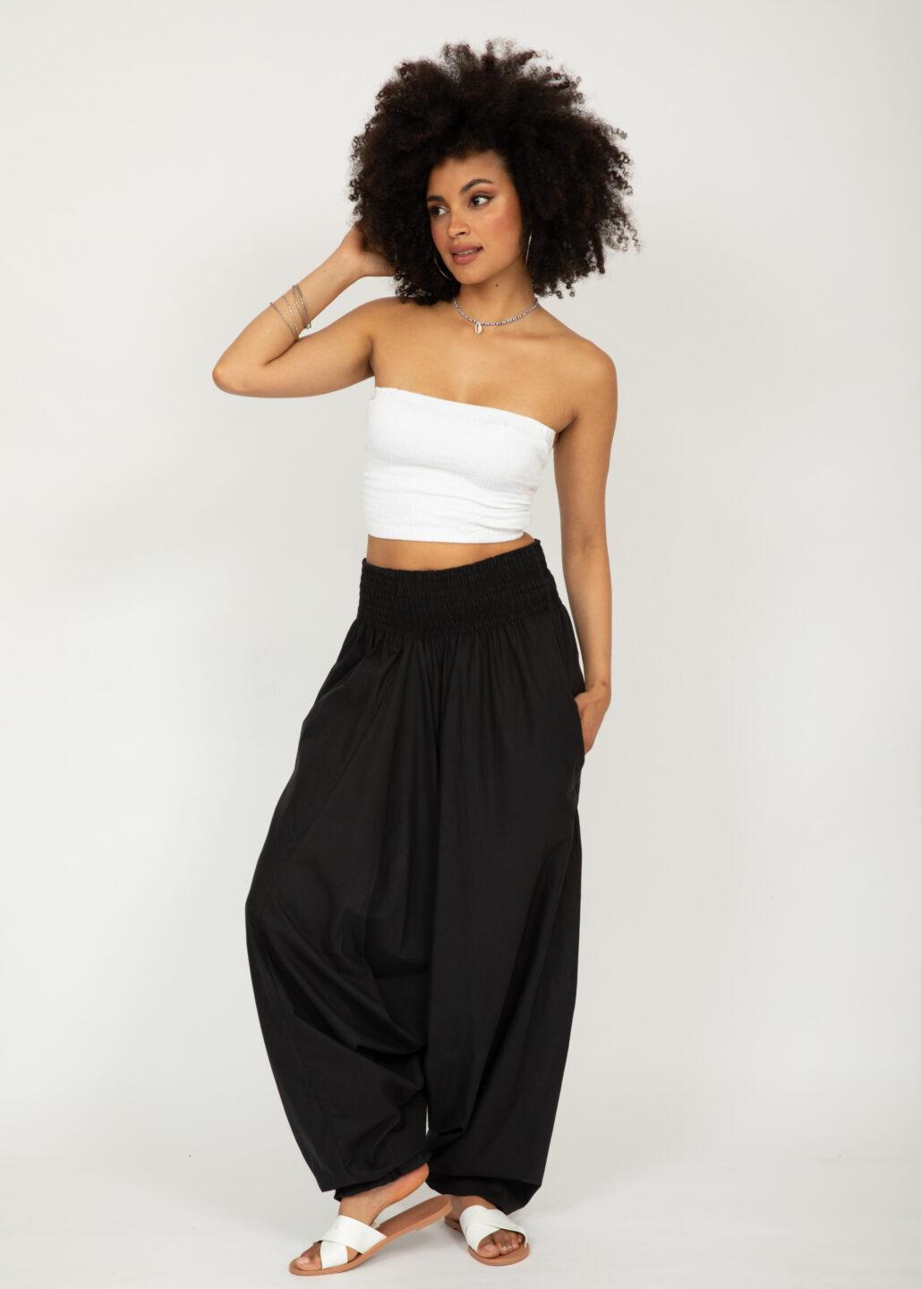 Convertible Cotton 2 - in - 1 Jumpsuit & Harem Pants in Black - likemary