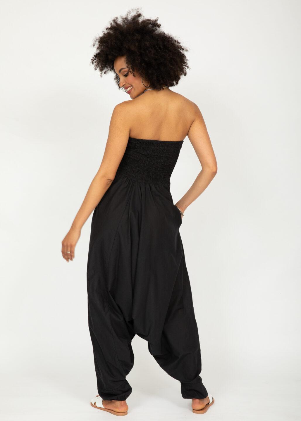 Convertible Cotton 2 - in - 1 Jumpsuit & Harem Pants in Black - likemary