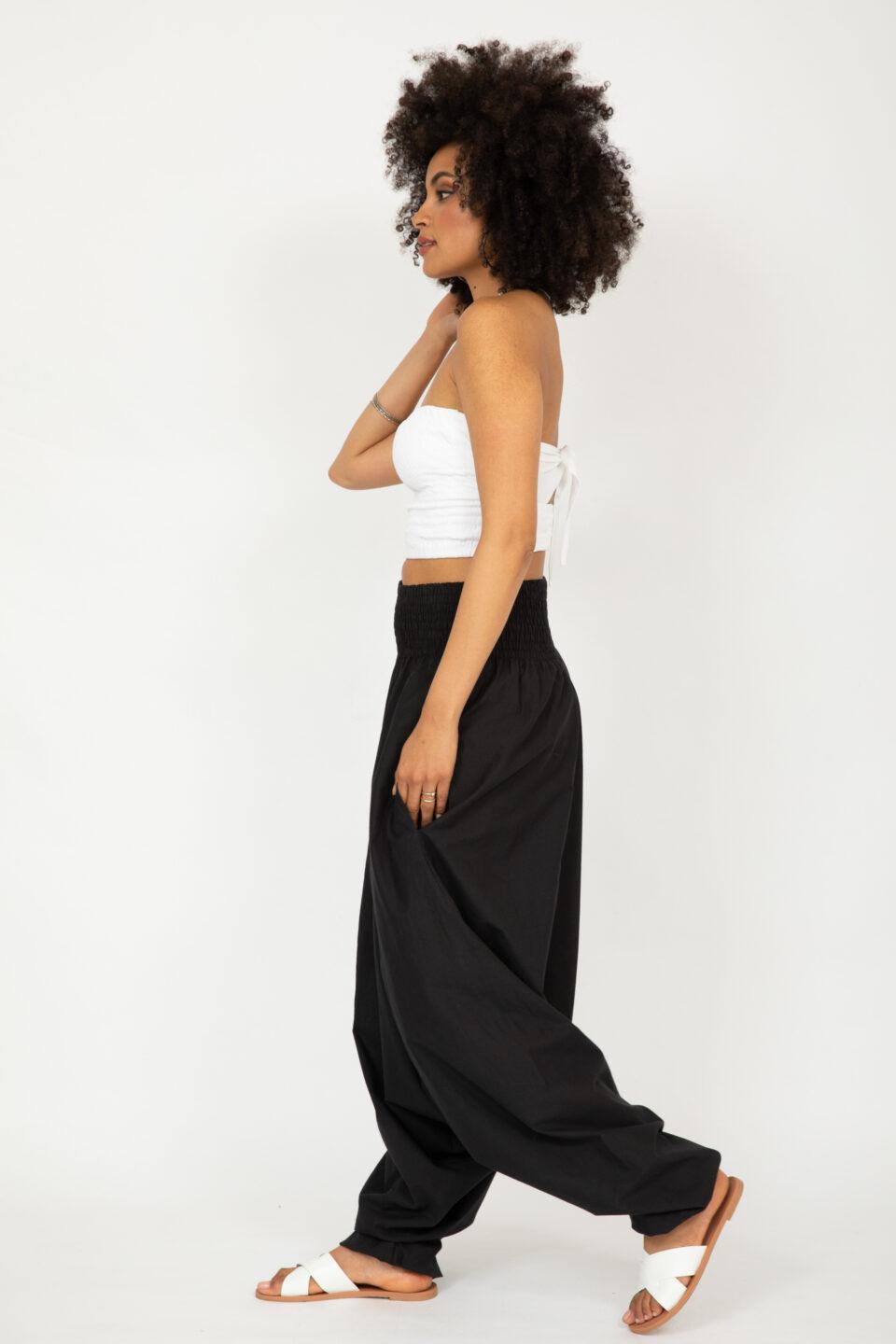 Convertible Cotton 2 - in - 1 Jumpsuit & Harem Pants in Black - likemary