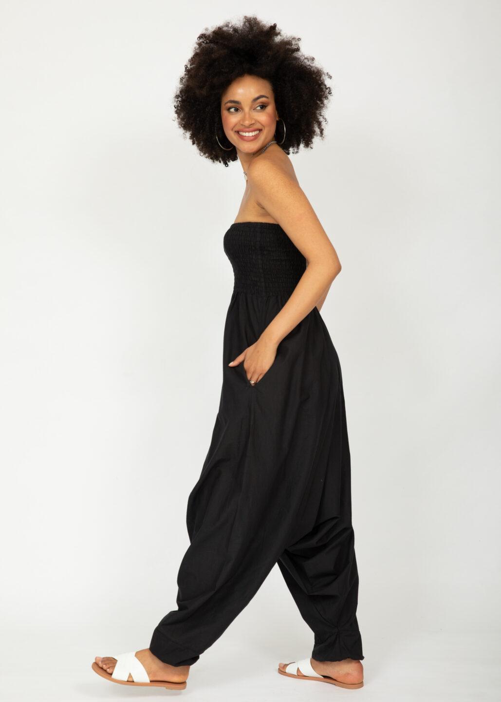 Convertible Cotton 2 - in - 1 Jumpsuit & Harem Pants in Black - likemary