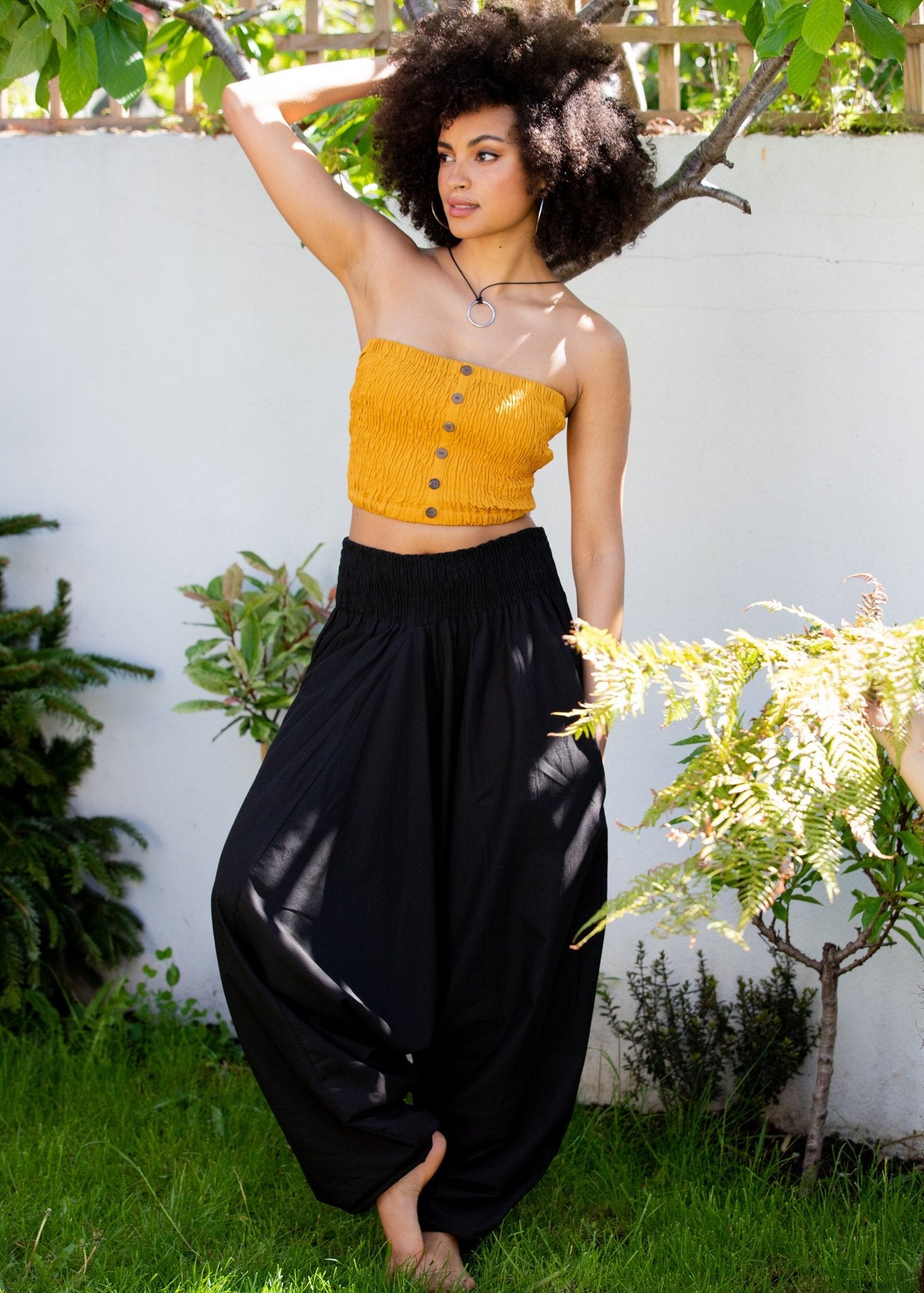 Convertible Cotton 2 - in - 1 Jumpsuit & Harem Pants in Black - likemary