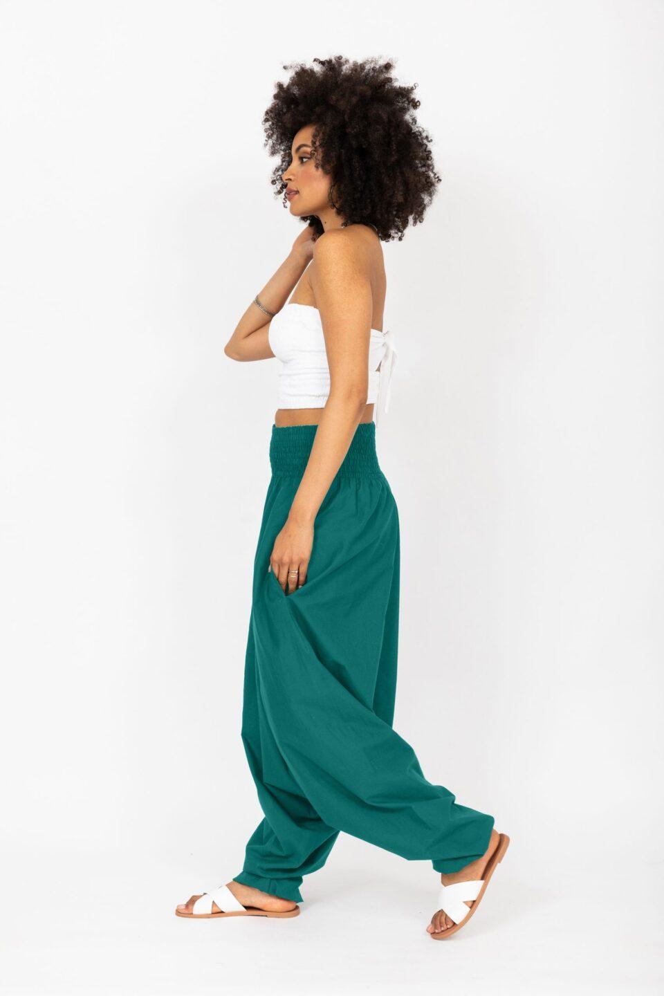 Convertible Cotton 2 - in - 1 Jumpsuit & Harem Pants in Emerald Green - likemary