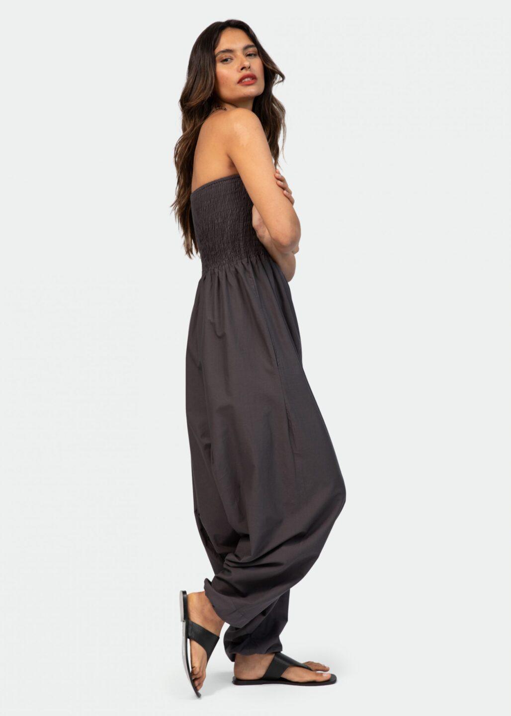 Convertible Cotton 2 - in - 1 Jumpsuit & Harem Pants in Grey - likemary