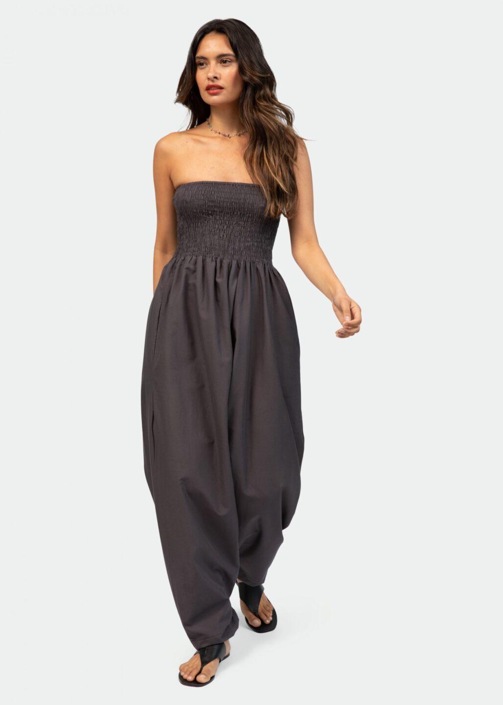 Convertible Cotton 2 - in - 1 Jumpsuit & Harem Pants in Grey - likemary