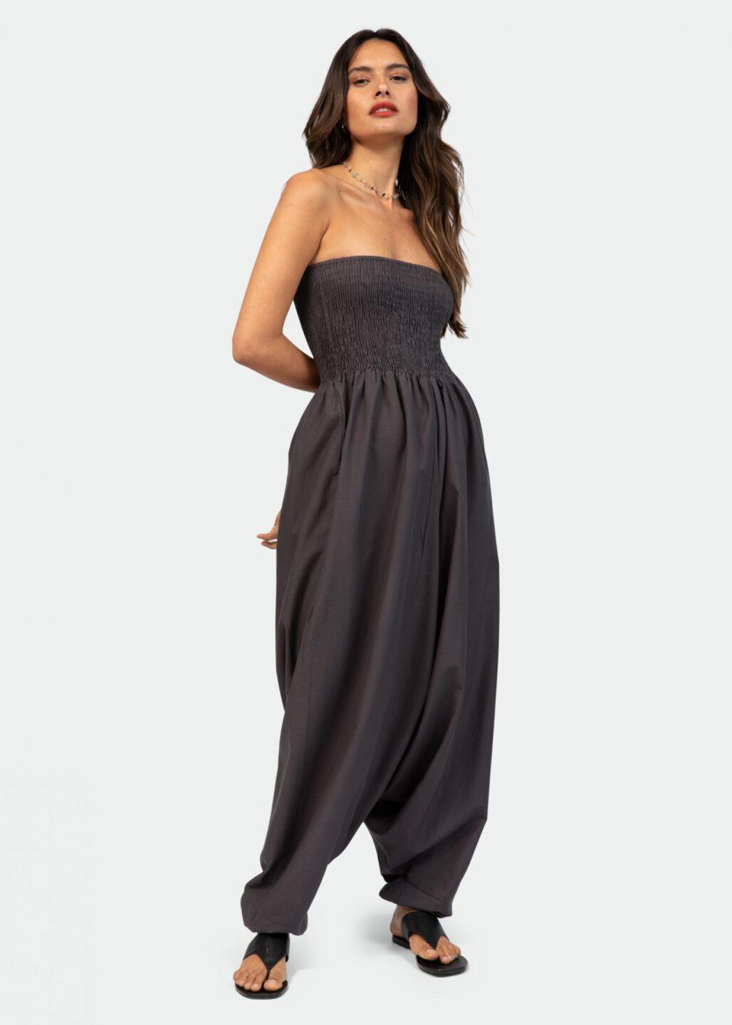 Convertible Cotton 2 - in - 1 Jumpsuit & Harem Pants in Grey - likemary