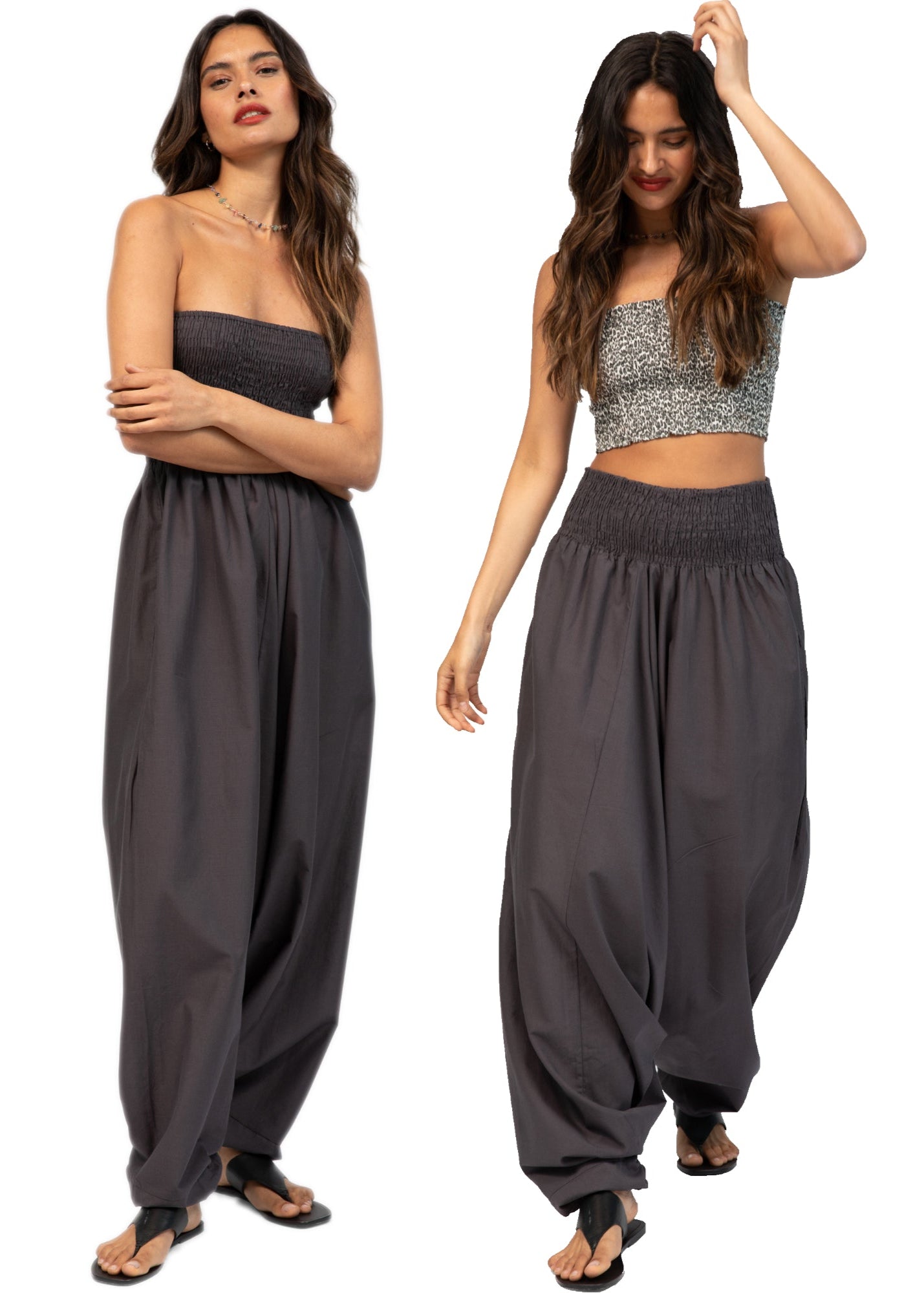 Convertible Cotton 2 - in - 1 Jumpsuit & Harem Pants in Grey - likemary