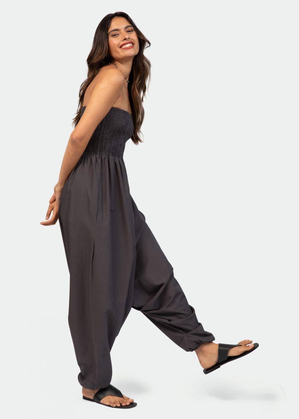 Convertible Cotton 2 - in - 1 Jumpsuit & Harem Pants in Grey - likemary
