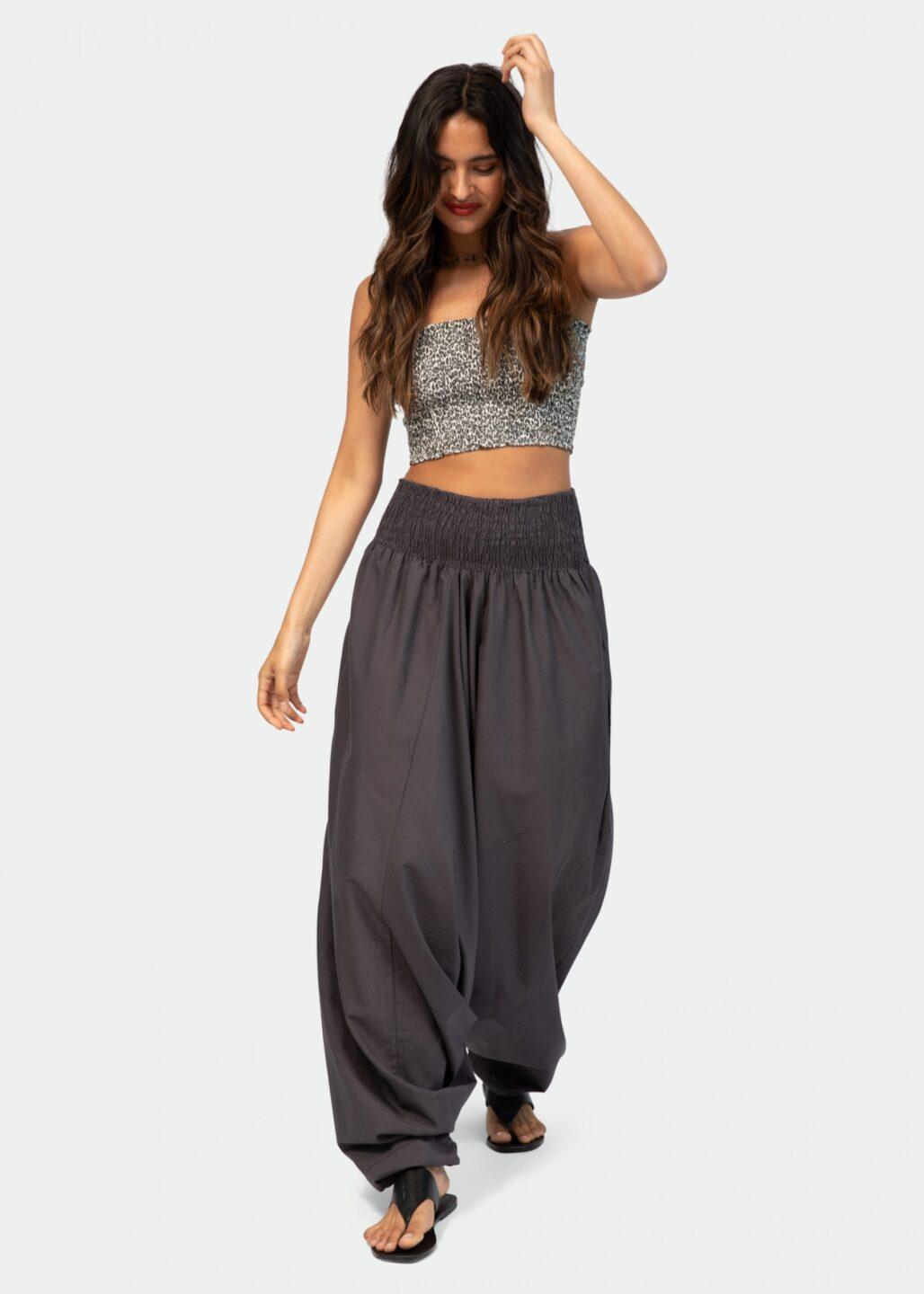 Convertible Cotton 2 - in - 1 Jumpsuit & Harem Pants in Grey - likemary