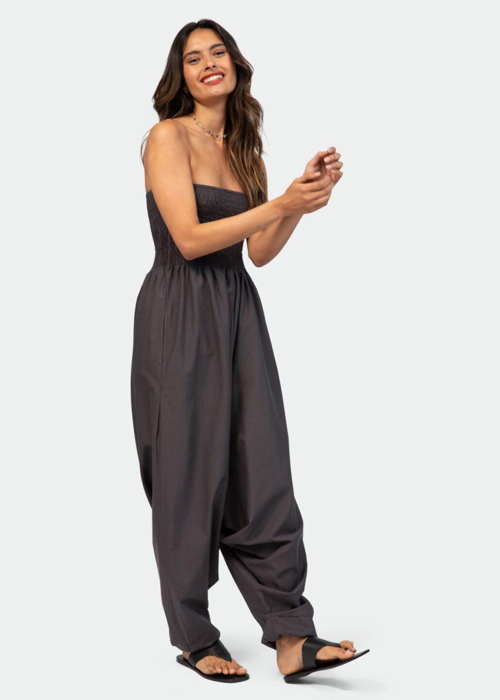 Convertible Cotton 2 - in - 1 Jumpsuit & Harem Pants in Grey - likemary