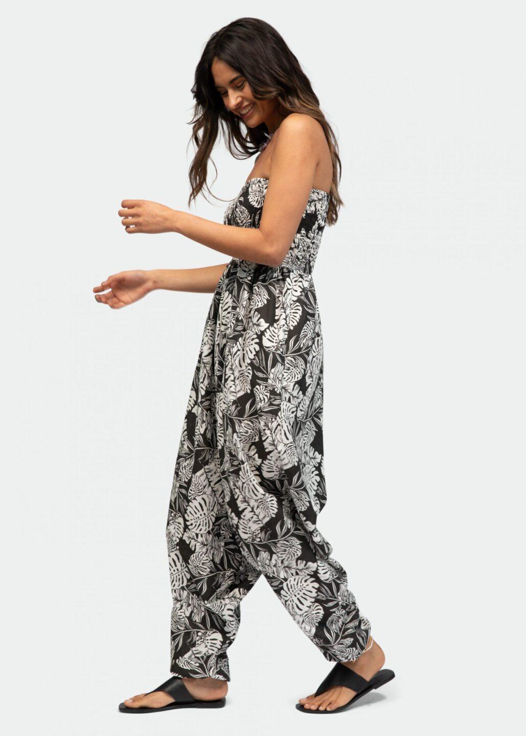 Convertible Cotton 2 - in - 1 Jumpsuit & Harem Pants in Leaves Print - likemary