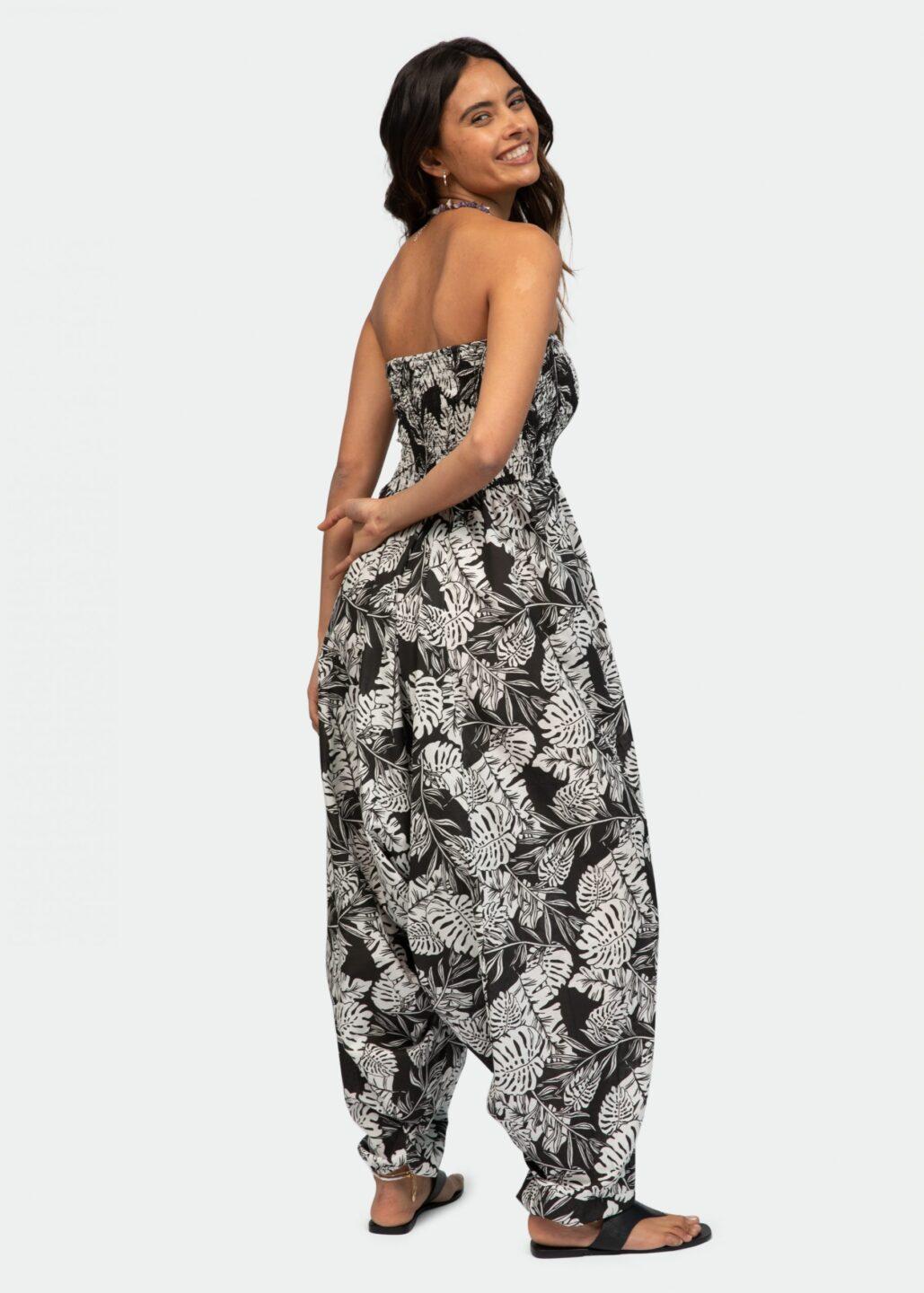 Convertible Cotton 2 - in - 1 Jumpsuit & Harem Pants in Leaves Print - likemary