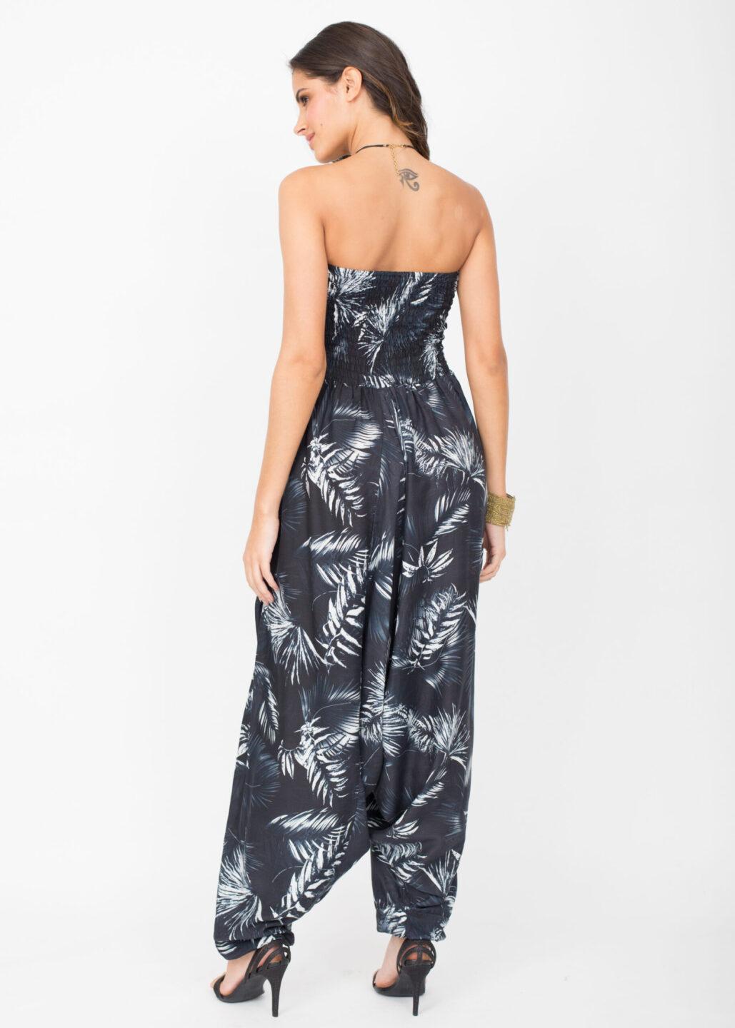 Convertible Cotton 2 - in - 1 Jumpsuit & Harem Pants in Leaves Print - likemary