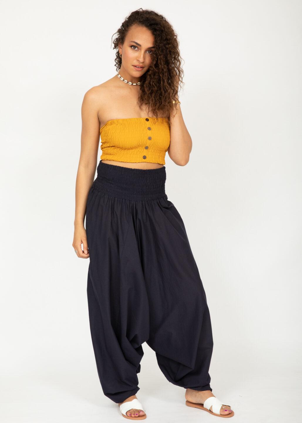 Convertible Cotton 2 - in - 1 Jumpsuit & Harem Pants in Navy Blue - likemary
