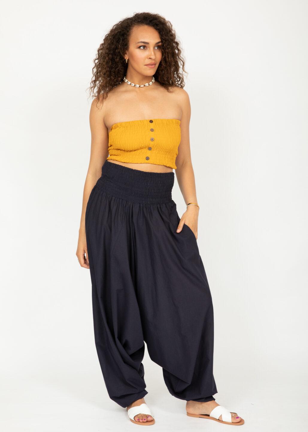 Convertible Cotton 2 - in - 1 Jumpsuit & Harem Pants in Navy Blue - likemary