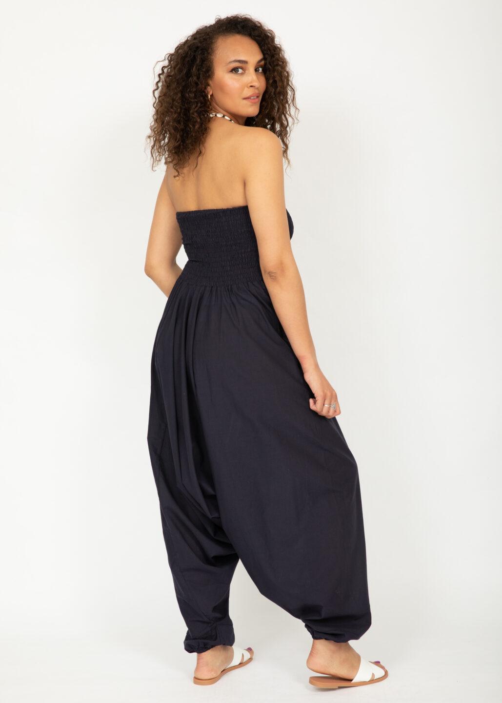 Convertible Cotton 2 - in - 1 Jumpsuit & Harem Pants in Navy Blue - likemary