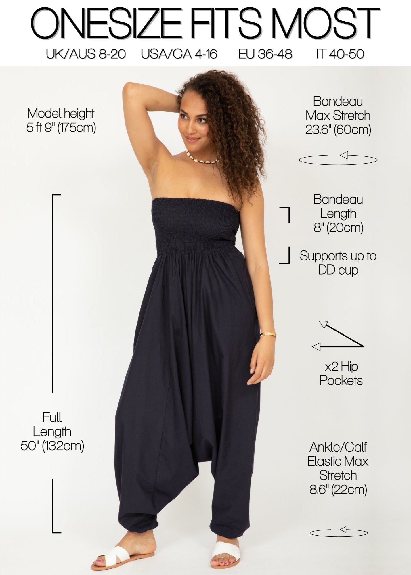 Convertible Cotton 2 - in - 1 Jumpsuit & Harem Pants in Navy Blue - likemary