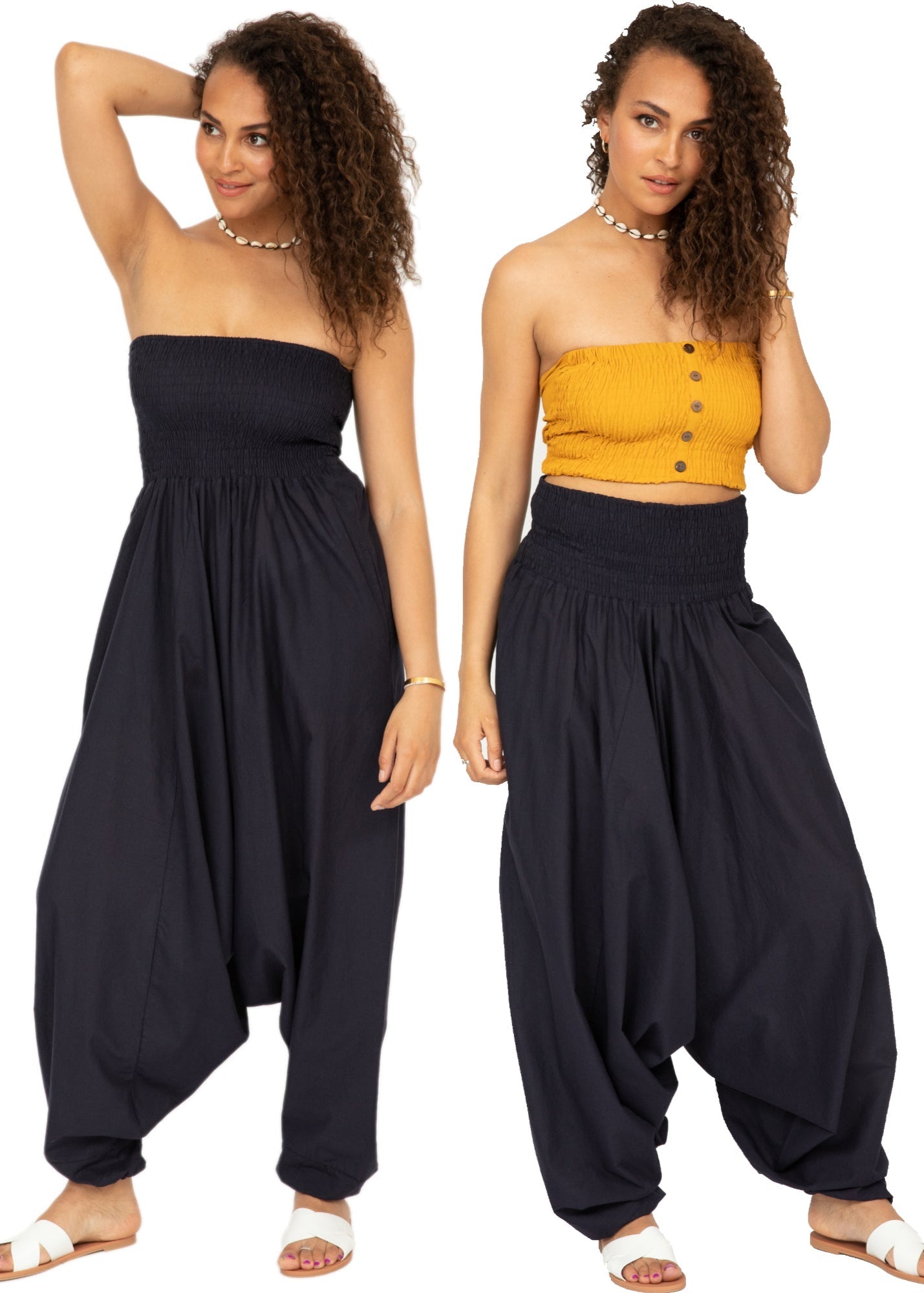 Convertible Cotton 2 - in - 1 Jumpsuit & Harem Pants in Navy Blue - likemary