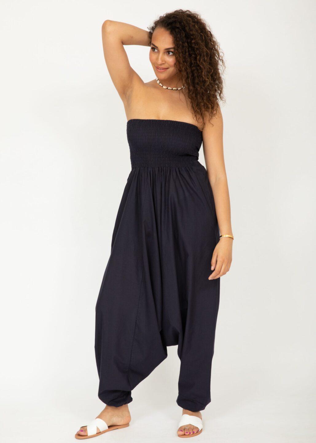 Convertible Cotton 2 - in - 1 Jumpsuit & Harem Pants in Navy Blue - likemary