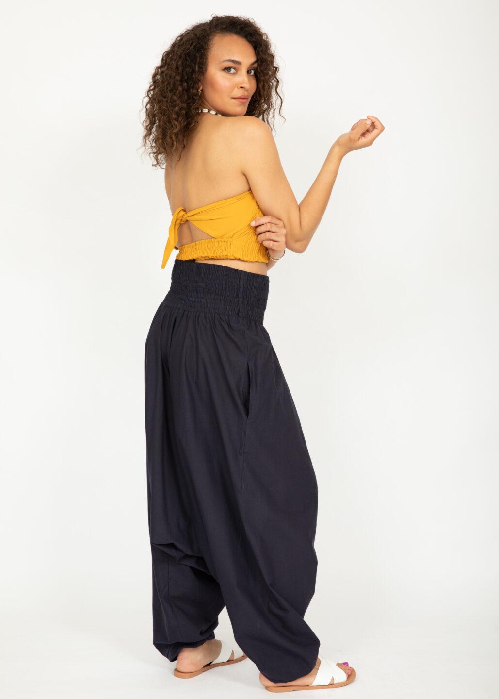 Convertible Cotton 2 - in - 1 Jumpsuit & Harem Pants in Navy Blue - likemary