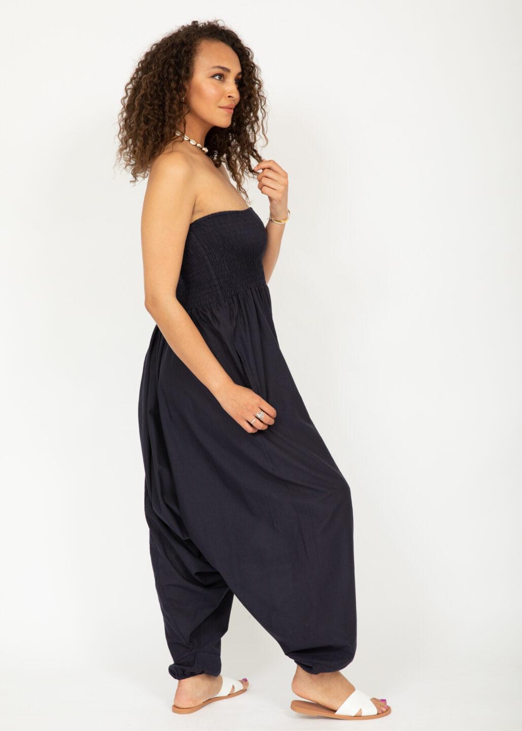 Convertible Cotton 2 - in - 1 Jumpsuit & Harem Pants in Navy Blue - likemary