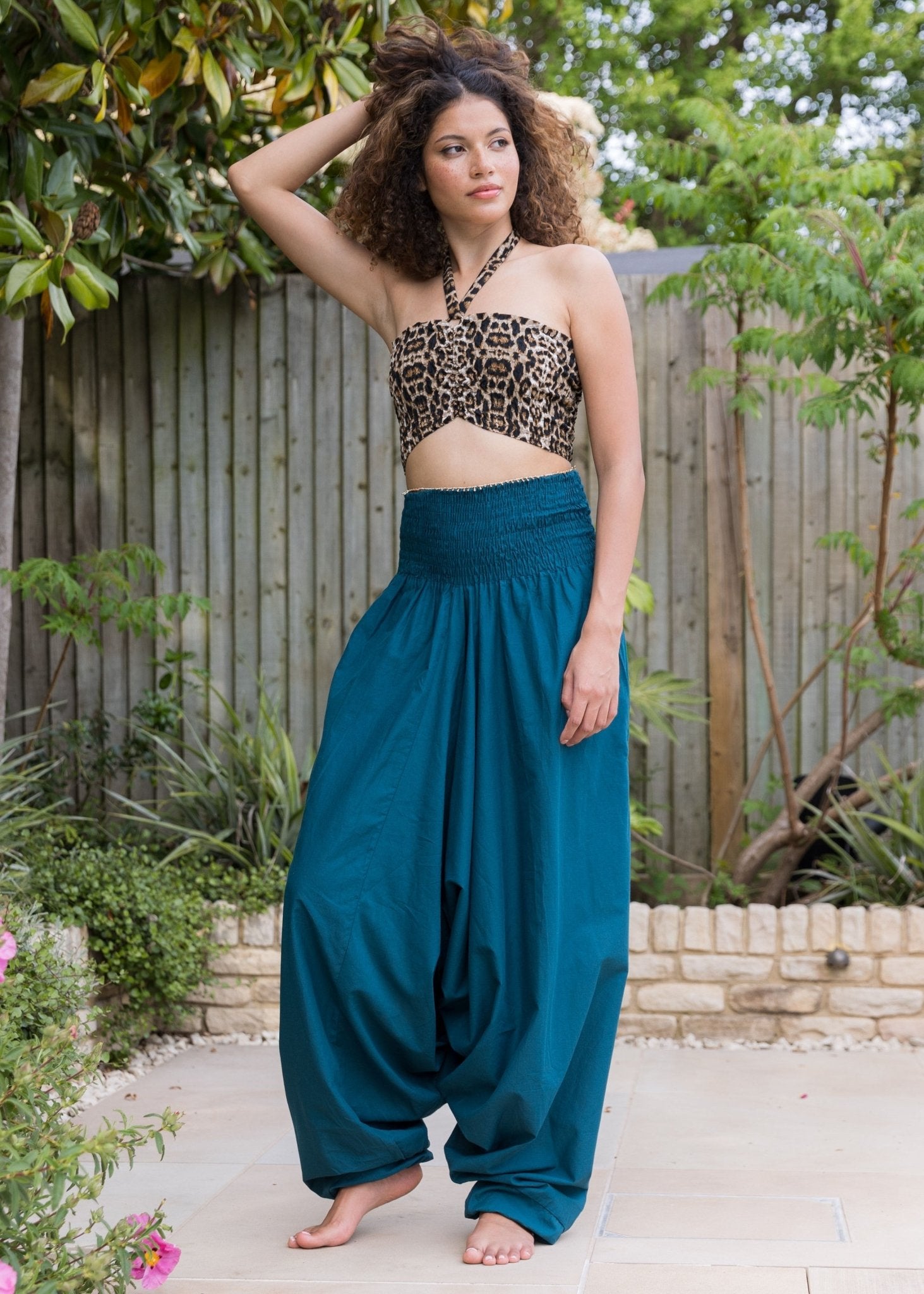 Convertible Cotton 2 - in - 1 Jumpsuit & Harem Pants in Teal - likemary