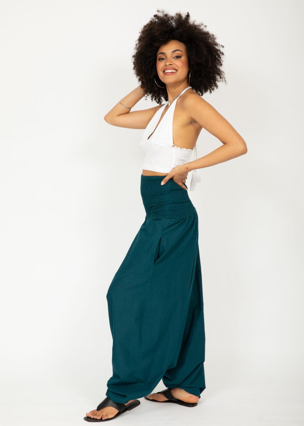 Convertible Cotton 2 - in - 1 Jumpsuit & Harem Pants in Teal - likemary