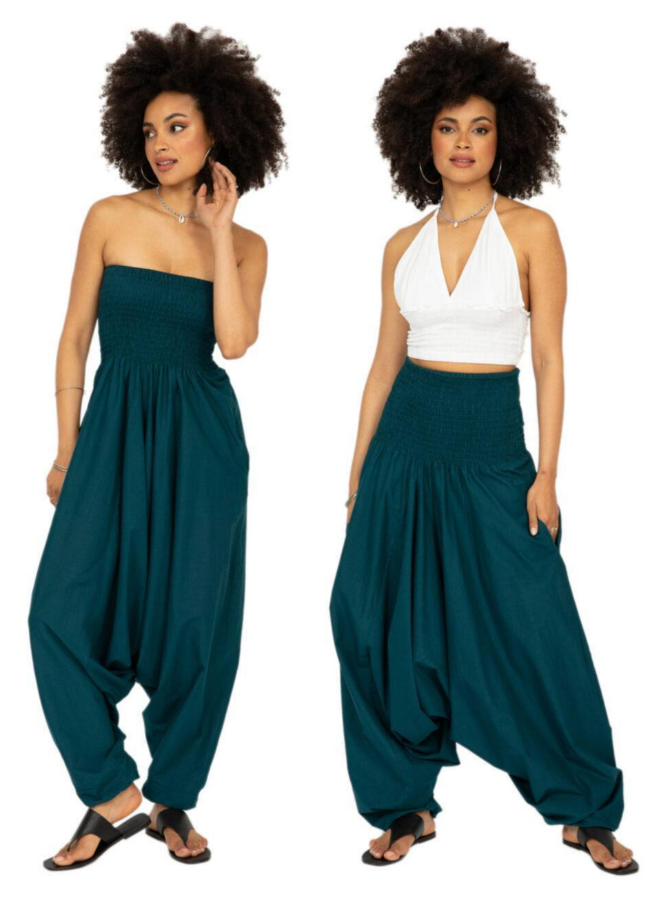Convertible Cotton 2 - in - 1 Jumpsuit & Harem Pants in Teal - likemary