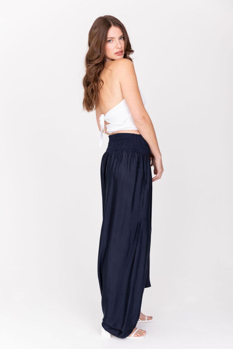 Convertible Harem Jumpsuit in Midnight Blue Silk Look - likemary
