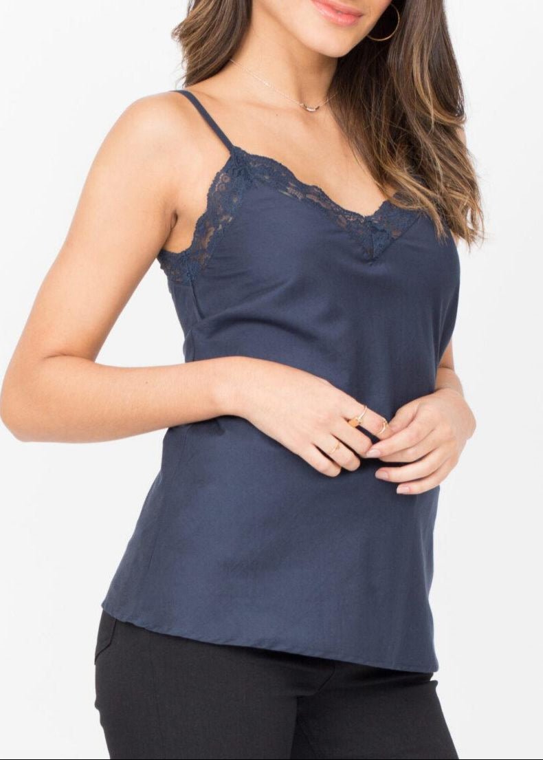 Cotton Silk Lace Camisole Cami Navy - likemary