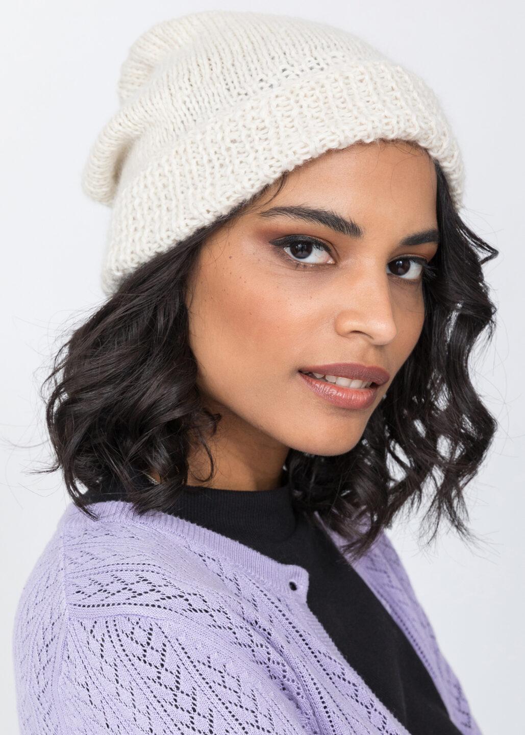 Cream Merino Wool Slouchy Beanie - Ethically Handmade - likemary