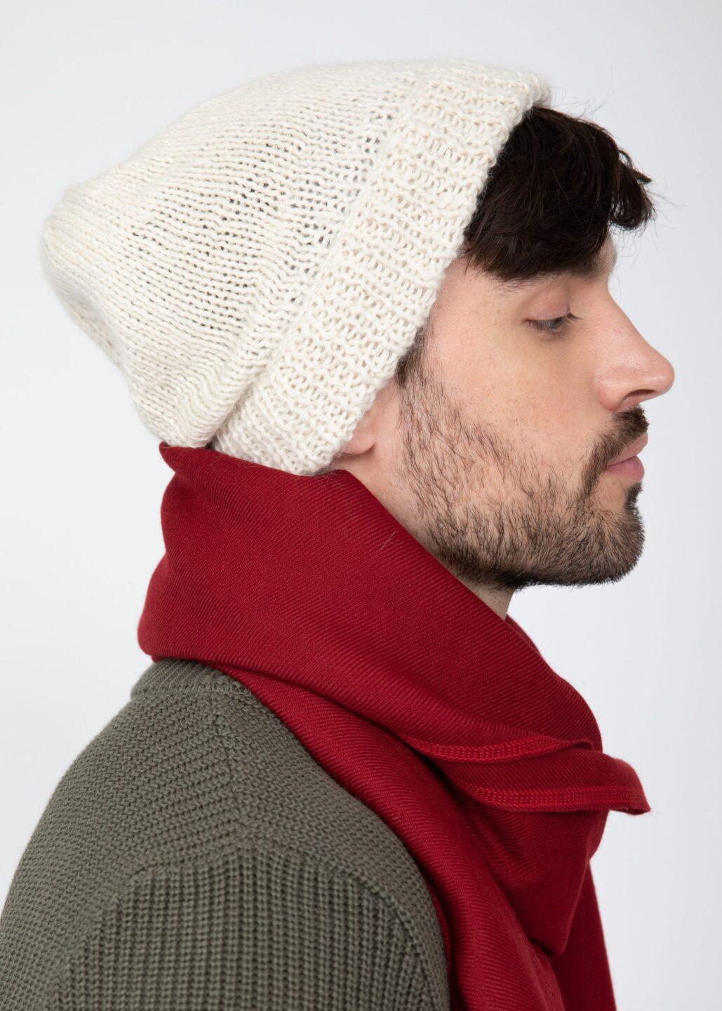 Cream Merino Wool Slouchy Beanie Men - Ethically Handmade - likemary