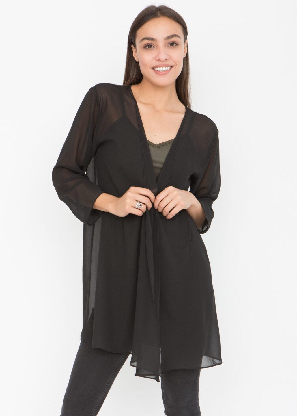 Elegant Sheer Longline Cardigan Black - likemary