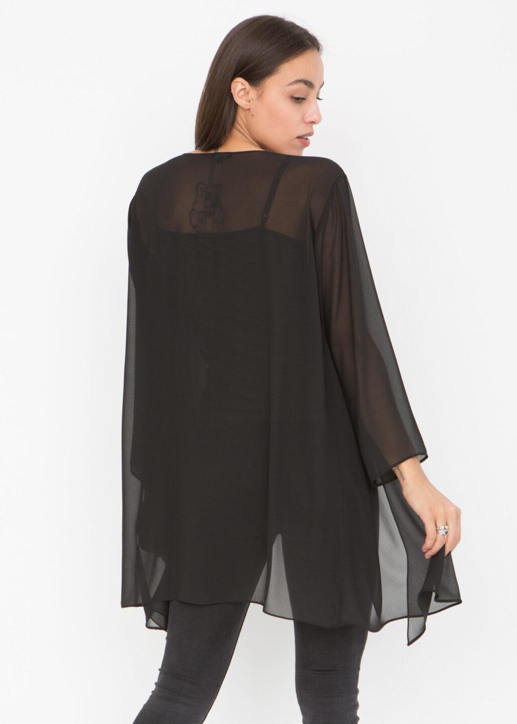 Elegant Sheer Longline Cardigan Black - likemary