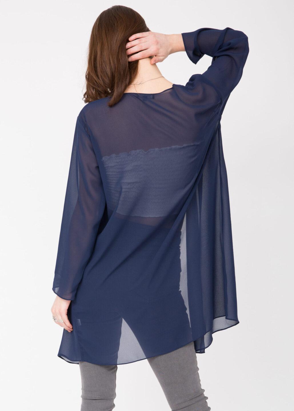 Elegant Sheer Longline Cardigan Blue - likemary