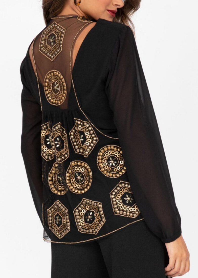 Embellished Waistcoat In Black And Gold - likemary
