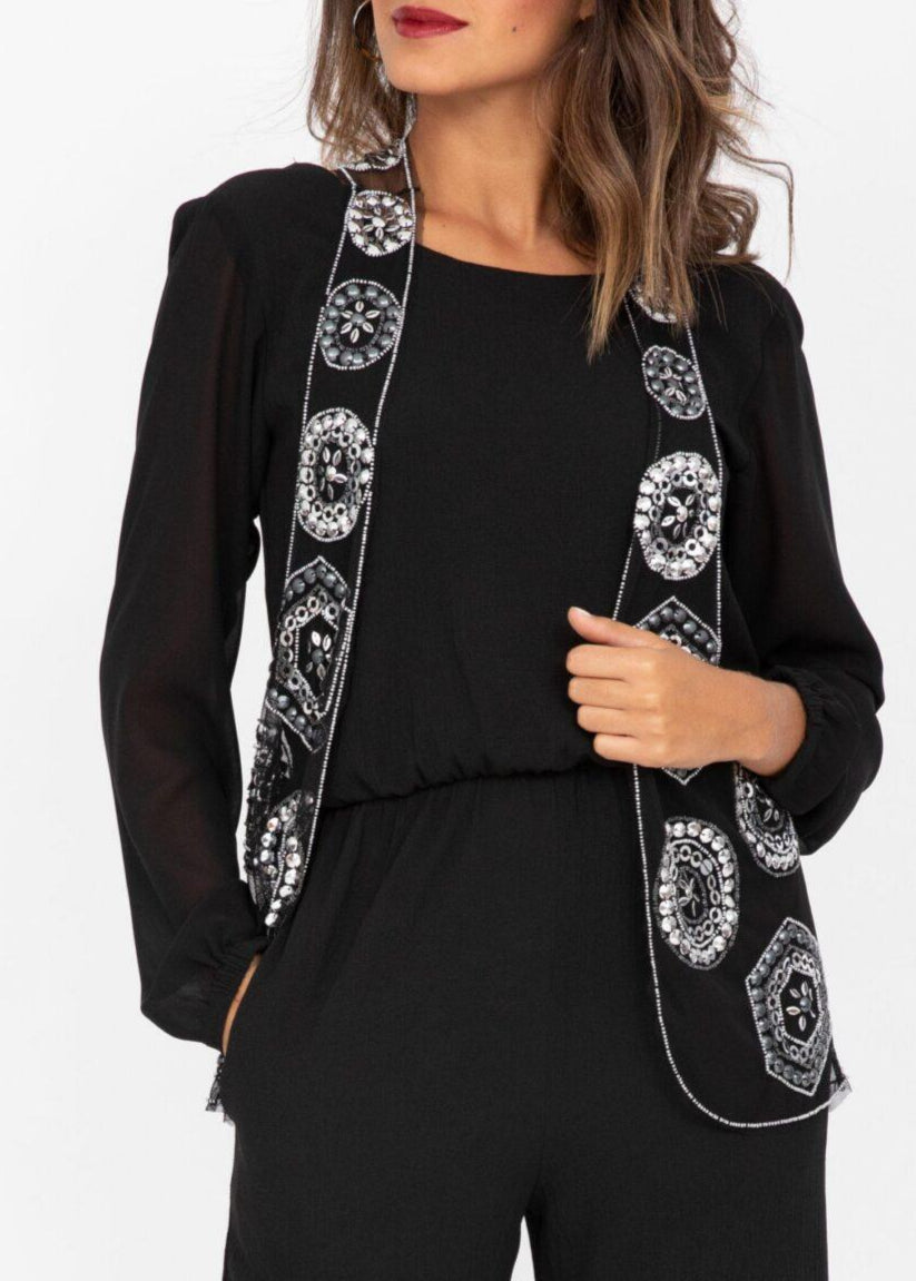 Embellished Waistcoat In Black And Silver - likemary