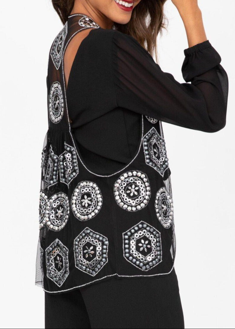 Embellished Waistcoat In Black And Silver - likemary