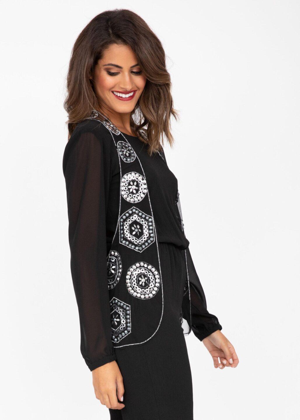 Embellished Waistcoat In Black And Silver - likemary