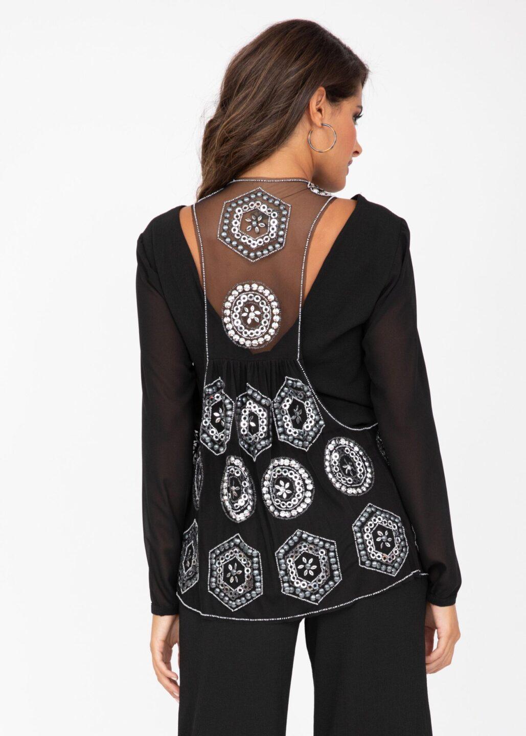 Embellished Waistcoat In Black And Silver - likemary