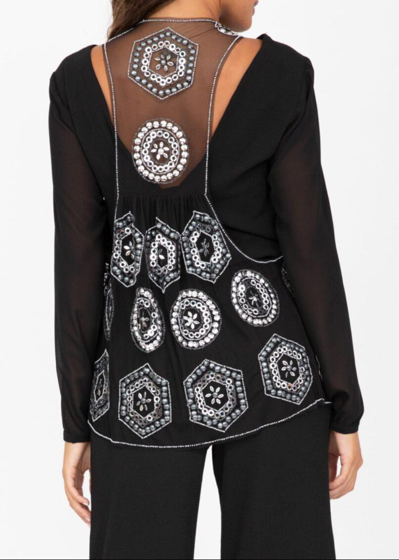 Embellished Waistcoat In Black And Silver - likemary