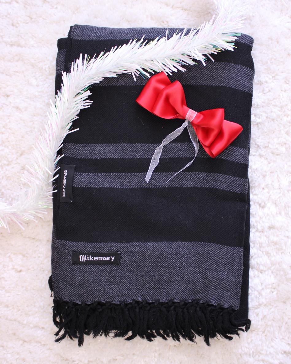 Ethically Handwoven Men's Merino Wool Blanket Shawl in Black with Stripes - likemary