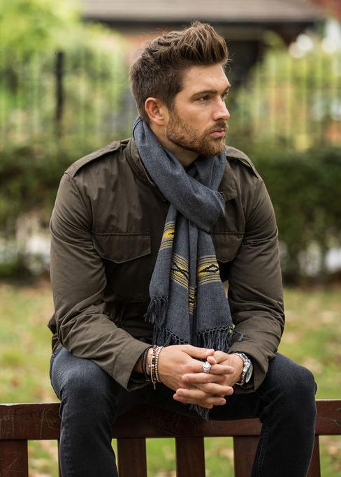 Ethically Handwoven Men's Merino Wool Scarf Wrap in Grey Takhi - likemary