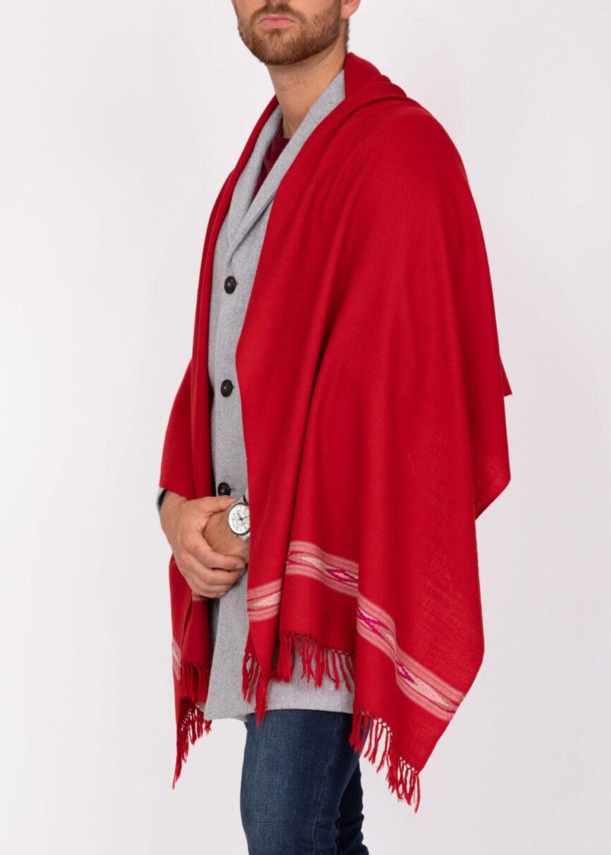 Ethically Handwoven Men's Merino Wool Scarf Wrap in Red Takhi - likemary